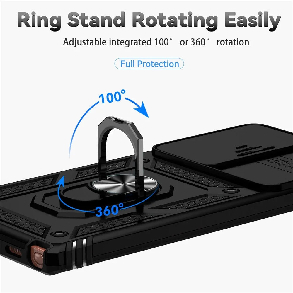 For Samsung Galaxy Note20 Ultra / Note20 Ultra 5G Metal Ring Kickstand PC + TPU Phone Case with Slide Camera Protection - Black - 7