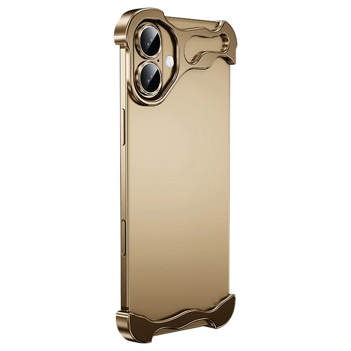 For iPhone 16 Plus Bumper Case Metal Frameless Shockproof Cover with Camera Lens Protector - Gold - 1