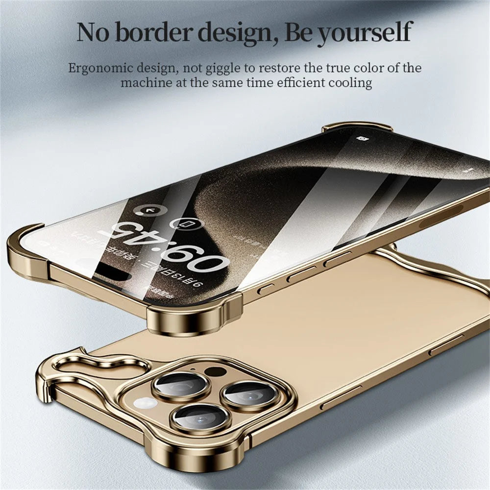 For iPhone 16 Pro Bumper Case Metal Frameless Shockproof Cover with Camera Lens Protector - Gold - 3