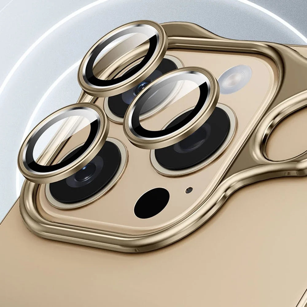 For iPhone 16 Pro Bumper Case Metal Frameless Shockproof Cover with Camera Lens Protector - Gold - 7