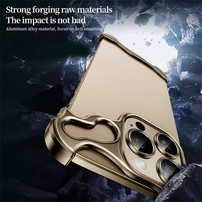 For iPhone 16 Pro Max Bumper Case Metal Frameless Shockproof Cover with Camera Lens Protector - Gold - 6