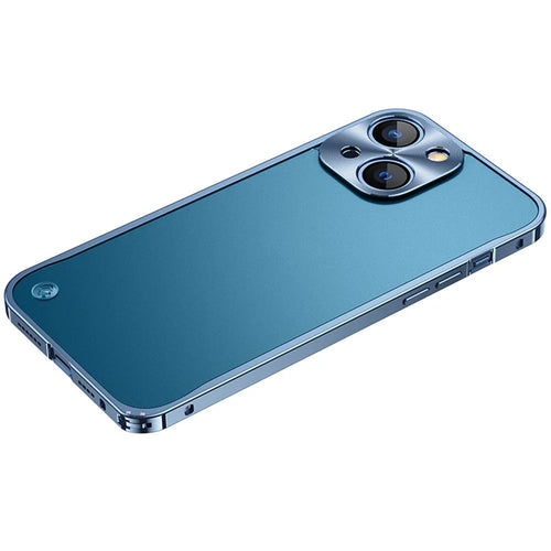 For iPhone 15 Plus Metal Clear Case Safety Lock Matte Anti-Fingerprint Back Cover - Blue - 1