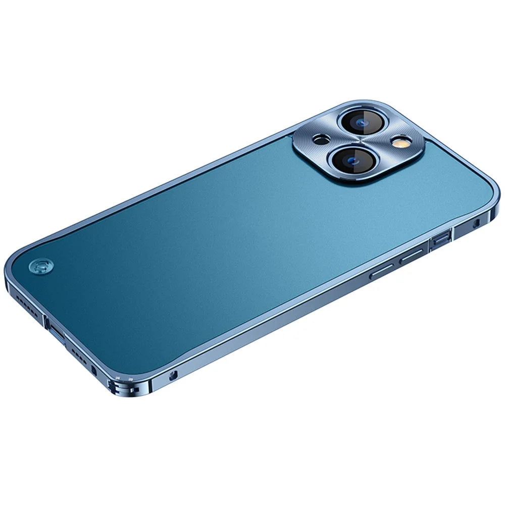 For iPhone 15 Plus Metal Clear Case Safety Lock Matte Anti-Fingerprint Back Cover - Blue - 1