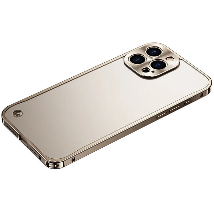 For iPhone 16 Pro Metal Clear Case Safety Lock Matte Anti-Fingerprint Back Cover - Gold - 1