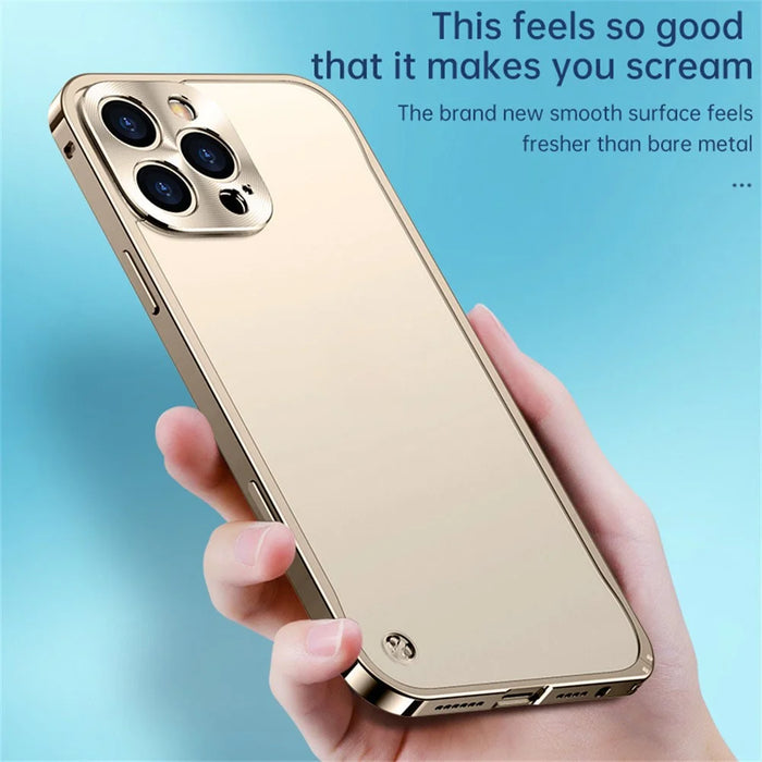For iPhone 16 Pro Metal Clear Case Safety Lock Matte Anti-Fingerprint Back Cover - Gold - 6