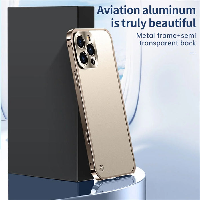 For iPhone 16 Pro Metal Clear Case Safety Lock Matte Anti-Fingerprint Back Cover - Gold - 7