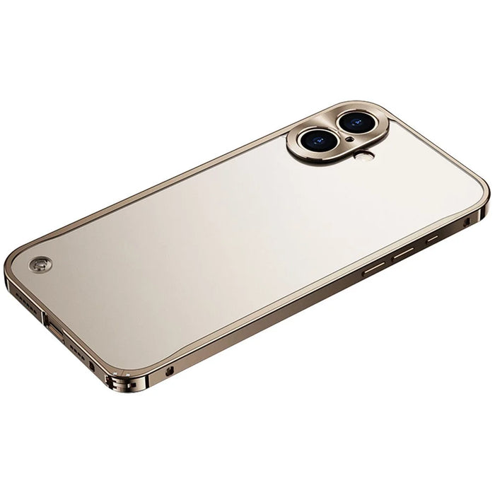 For iPhone 16 Metal Clear Case Safety Lock Matte Anti-Fingerprint Back Cover - Gold - 1