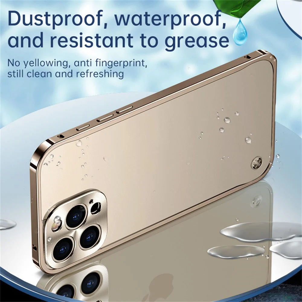 For iPhone 16 Pro Max Metal Clear Case Safety Lock Matte Anti-Fingerprint Back Cover - Gold - 3