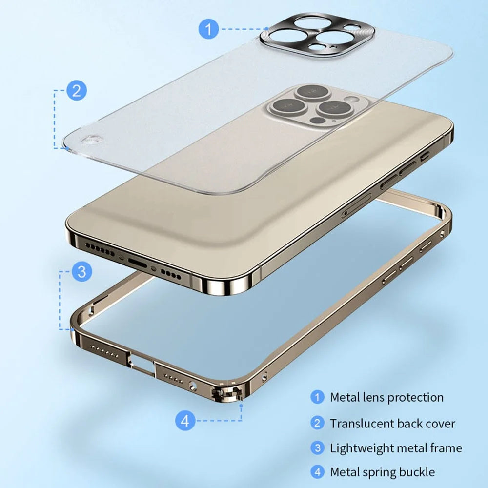 For iPhone 16 Pro Max Metal Clear Case Safety Lock Matte Anti-Fingerprint Back Cover - Gold - 4