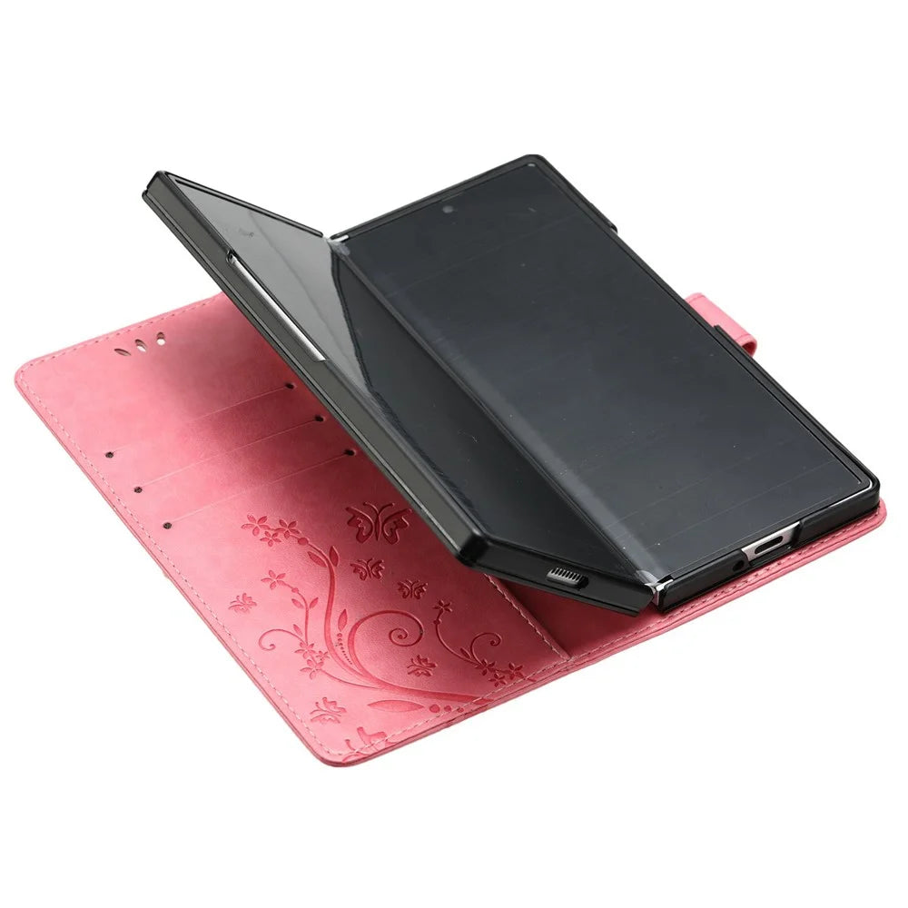 For Samsung Galaxy Z Fold6 5G Leather Wallet Case Butterfly Flower Imprinted Phone Cover with Strap - Pink - 2