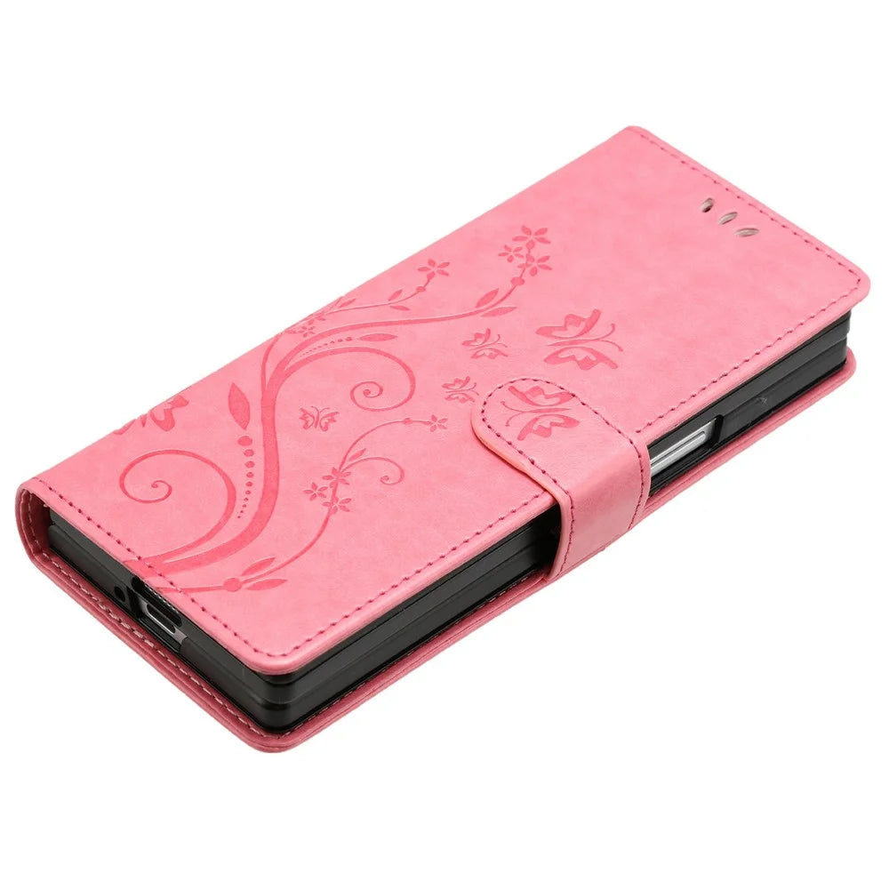 For Samsung Galaxy Z Fold6 5G Leather Wallet Case Butterfly Flower Imprinted Phone Cover with Strap - Pink - 3
