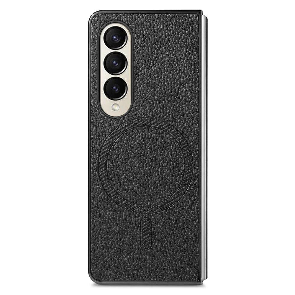 For Samsung Galaxy Z Fold4 5G Magnetic Case Leather+TPU Phone Cover with Screen Film - Black - 4