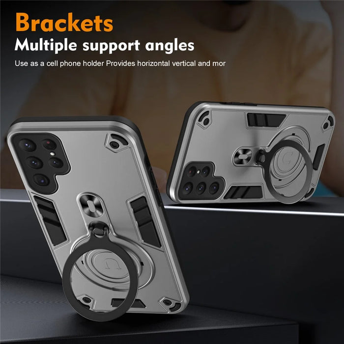 For Samsung Galaxy S24 Ultra Case Rotatable Kickstand PC+TPU Drop Protection Phone Cover - Silver - 4