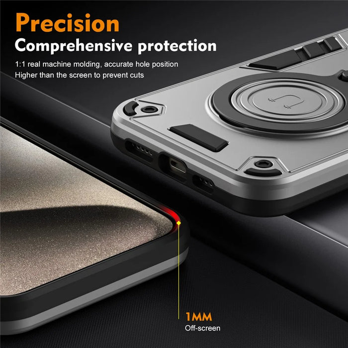For Samsung Galaxy S24 Ultra Case Rotatable Kickstand PC+TPU Drop Protection Phone Cover - Silver - 5