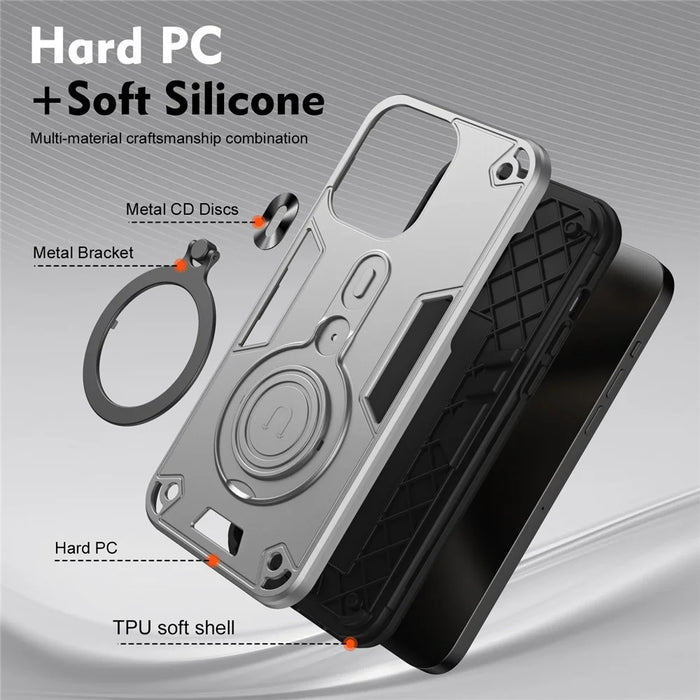 For Samsung Galaxy S24 Ultra Case Rotatable Kickstand PC+TPU Drop Protection Phone Cover - Silver - 6