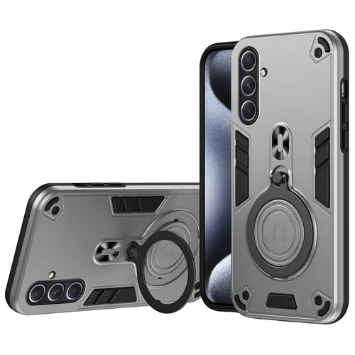 For Samsung Galaxy A55 5G Case Rotatable Kickstand PC+TPU Drop Protection Phone Cover - Silver - 1