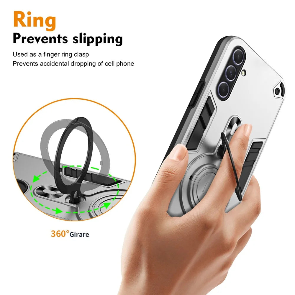 For Samsung Galaxy A55 5G Case Rotatable Kickstand PC+TPU Drop Protection Phone Cover - Silver - 3
