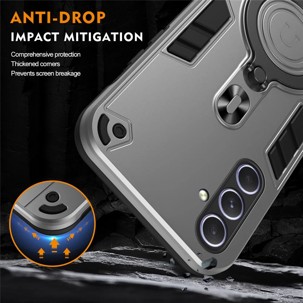 For Samsung Galaxy A55 5G Case Rotatable Kickstand PC+TPU Drop Protection Phone Cover - Silver - 7