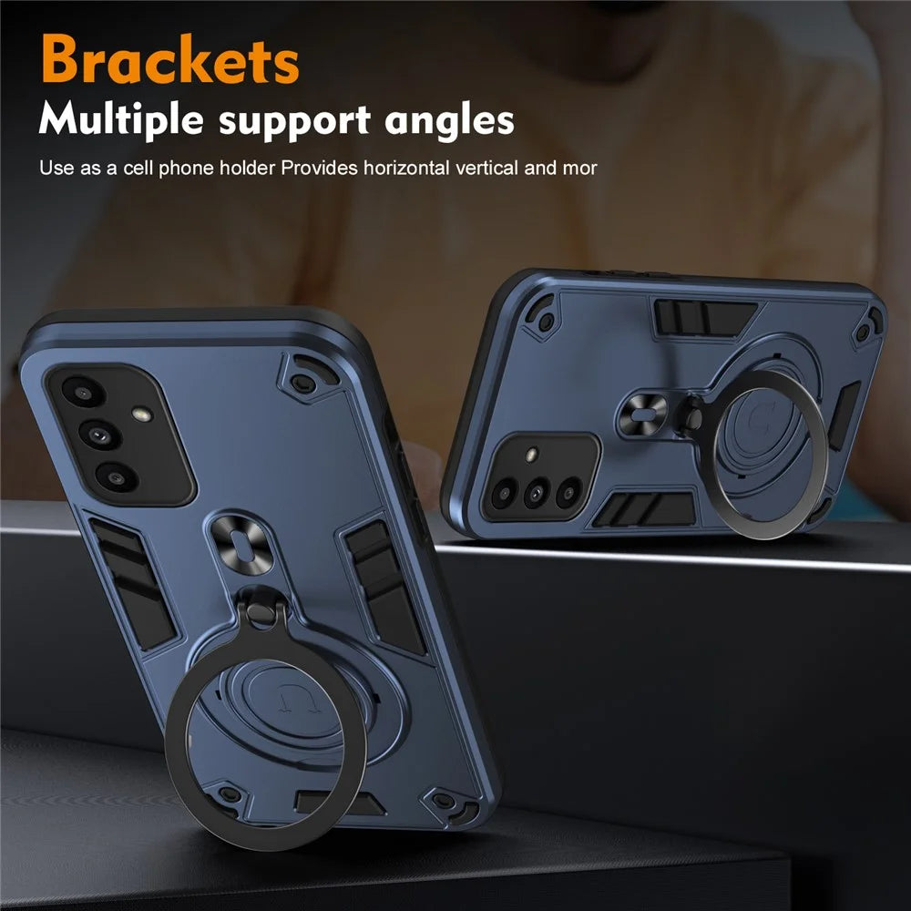 For Samsung Galaxy A15 4G / 5G Case Rotatable Kickstand PC+TPU Drop Protection Phone Cover - Blue - 4