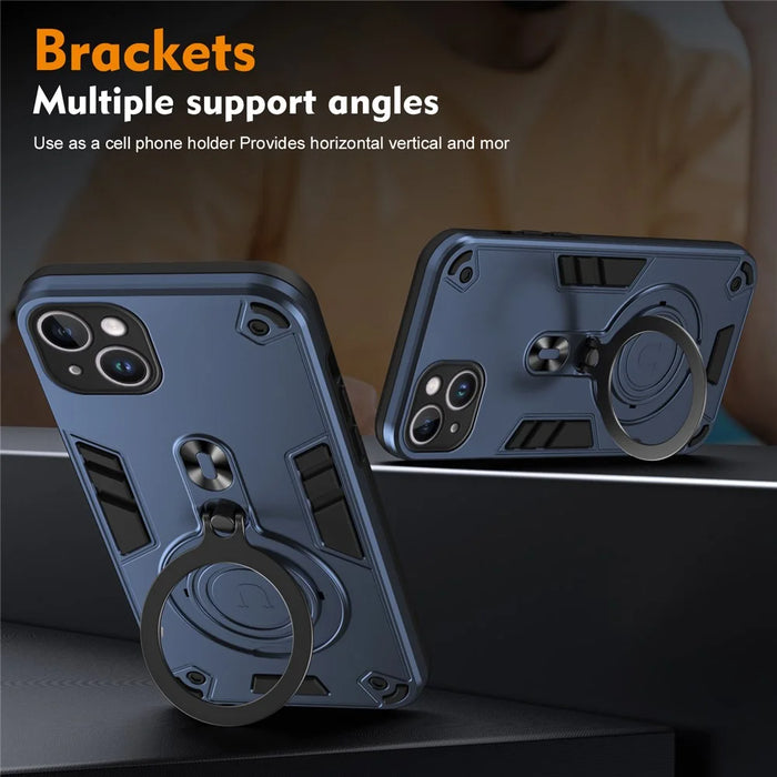 For iPhone 14 Plus Case Rotatable Kickstand PC+TPU Drop Protection Phone Cover - Blue - 4