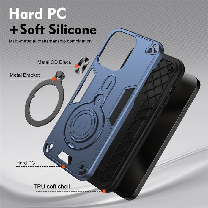 For iPhone 14 Plus Case Rotatable Kickstand PC+TPU Drop Protection Phone Cover - Blue - 6