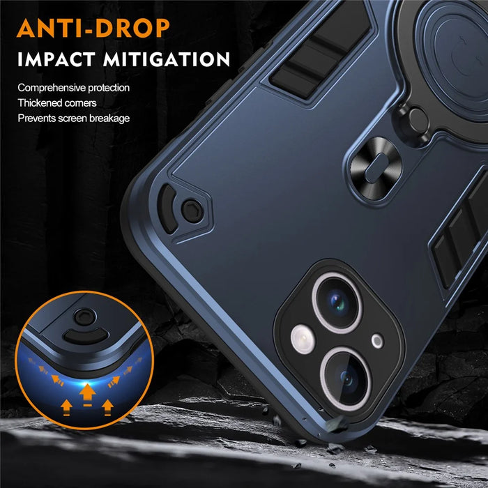 For iPhone 14 Plus Case Rotatable Kickstand PC+TPU Drop Protection Phone Cover - Blue - 7