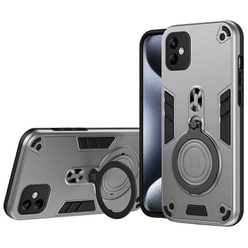 For Samsung Galaxy A05 4G Case Rotatable Kickstand PC+TPU Drop Protection Phone Cover - Silver - 1