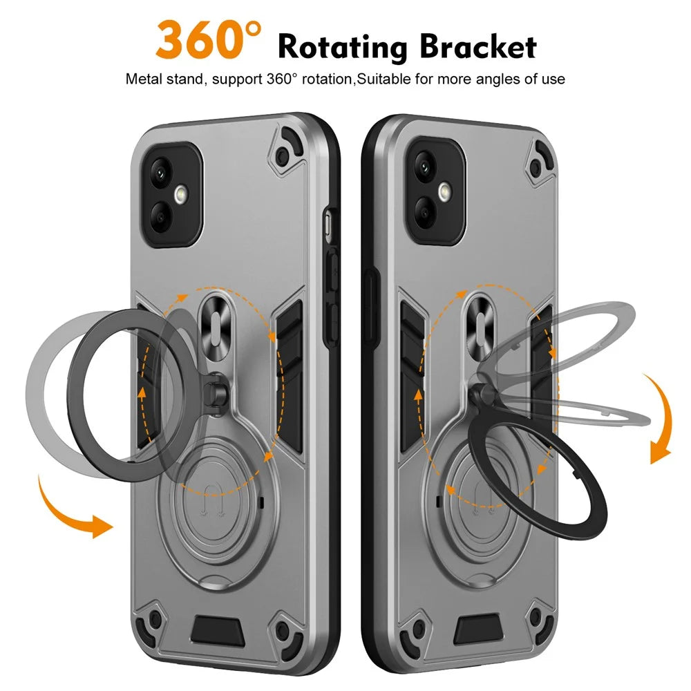 For Samsung Galaxy A05 4G Case Rotatable Kickstand PC+TPU Drop Protection Phone Cover - Silver - 2