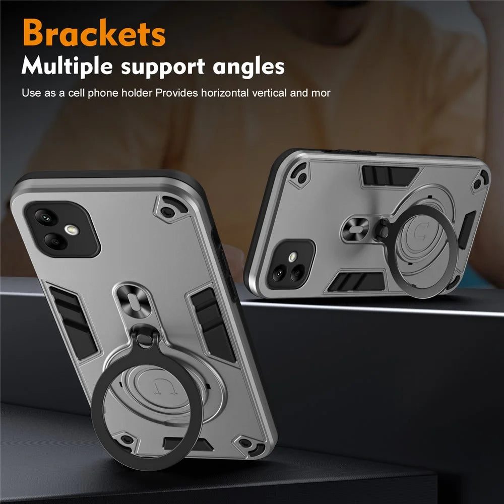 For Samsung Galaxy A05 4G Case Rotatable Kickstand PC+TPU Drop Protection Phone Cover - Silver - 4