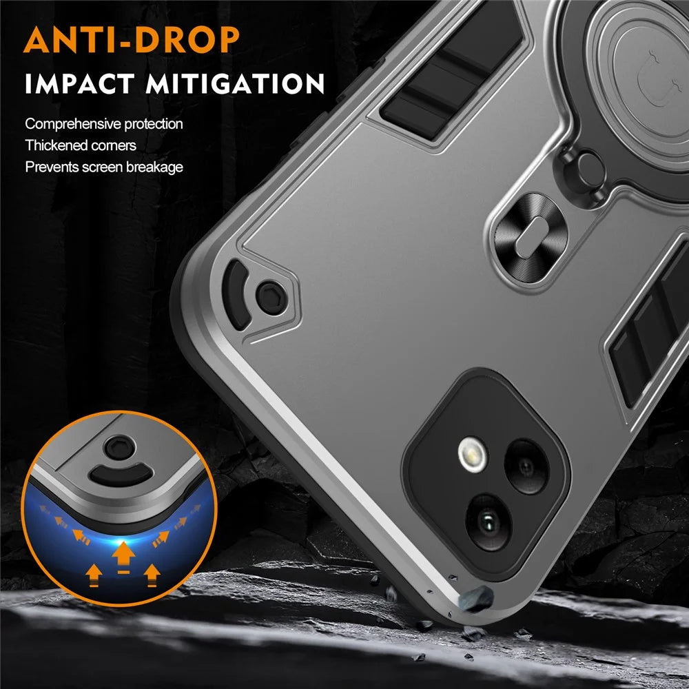 For Samsung Galaxy A05 4G Case Rotatable Kickstand PC+TPU Drop Protection Phone Cover - Silver - 7