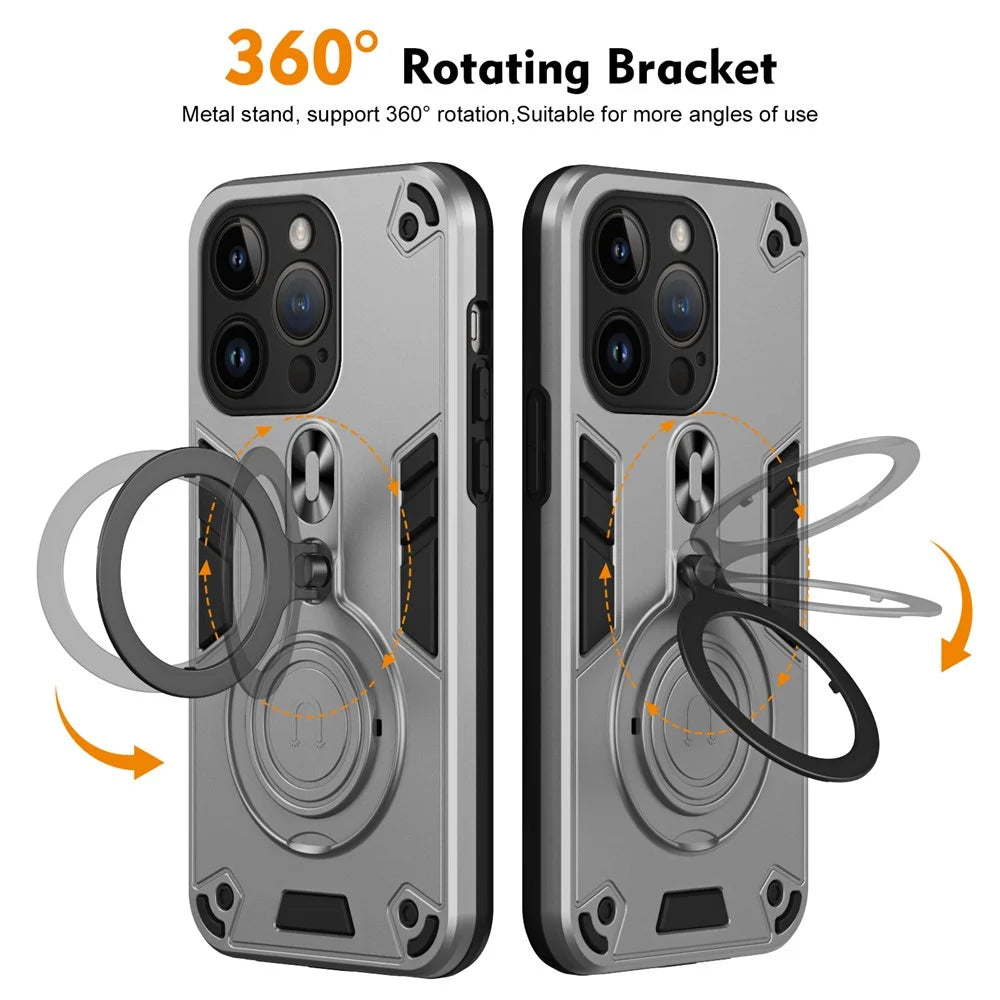 For iPhone 14 Pro Case Rotatable Kickstand PC+TPU Drop Protection Phone Cover - Silver - 2