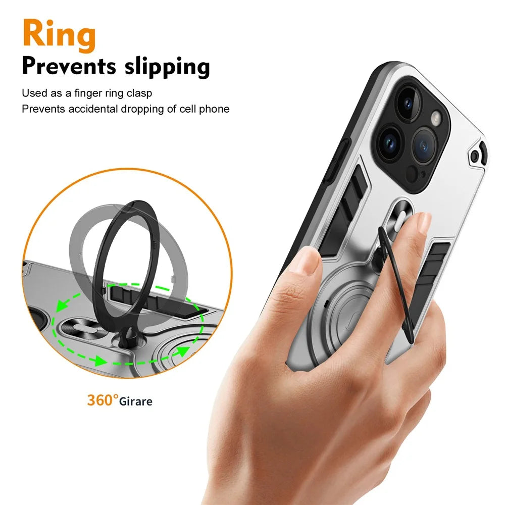 For iPhone 14 Pro Case Rotatable Kickstand PC+TPU Drop Protection Phone Cover - Silver - 3