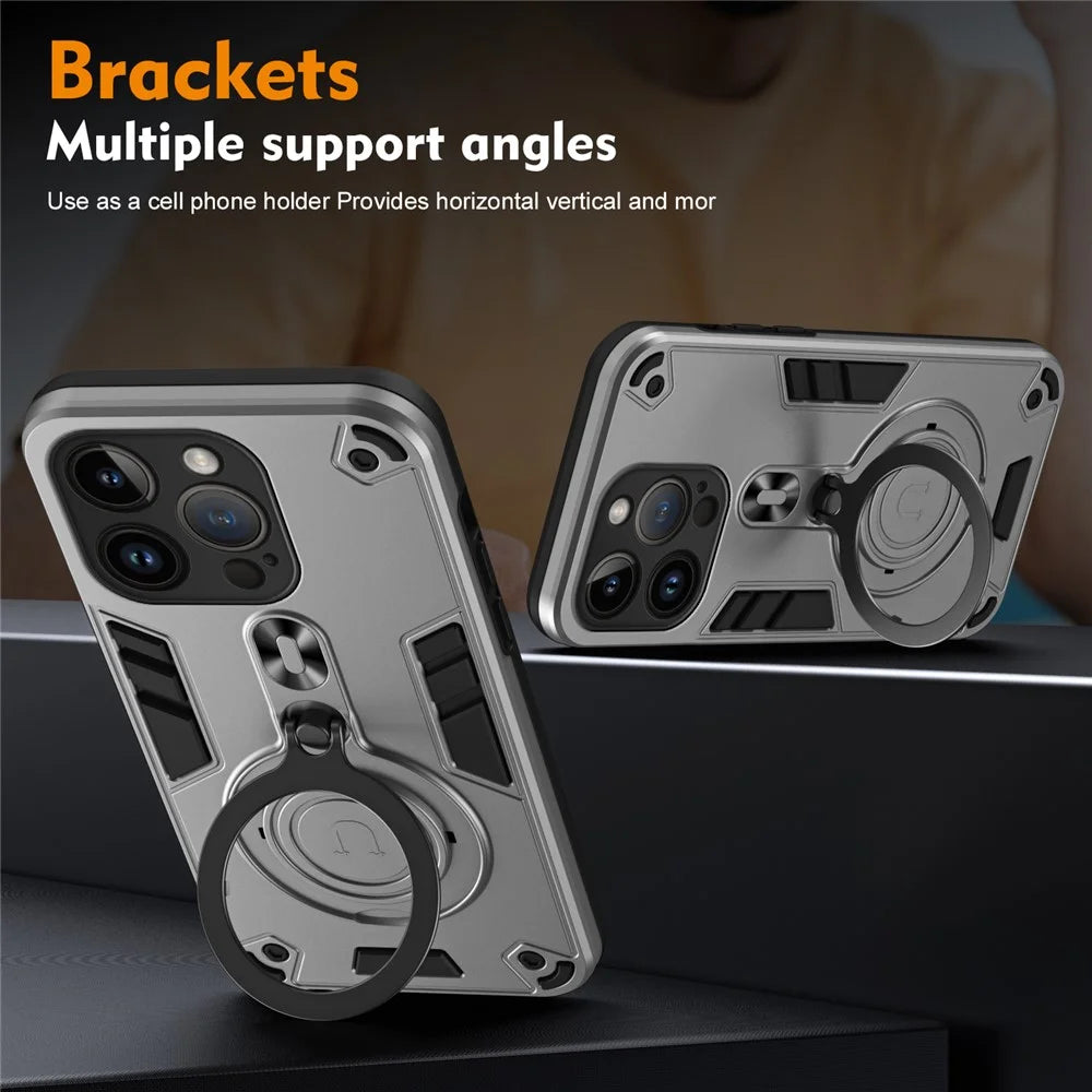 For iPhone 14 Pro Case Rotatable Kickstand PC+TPU Drop Protection Phone Cover - Silver - 4