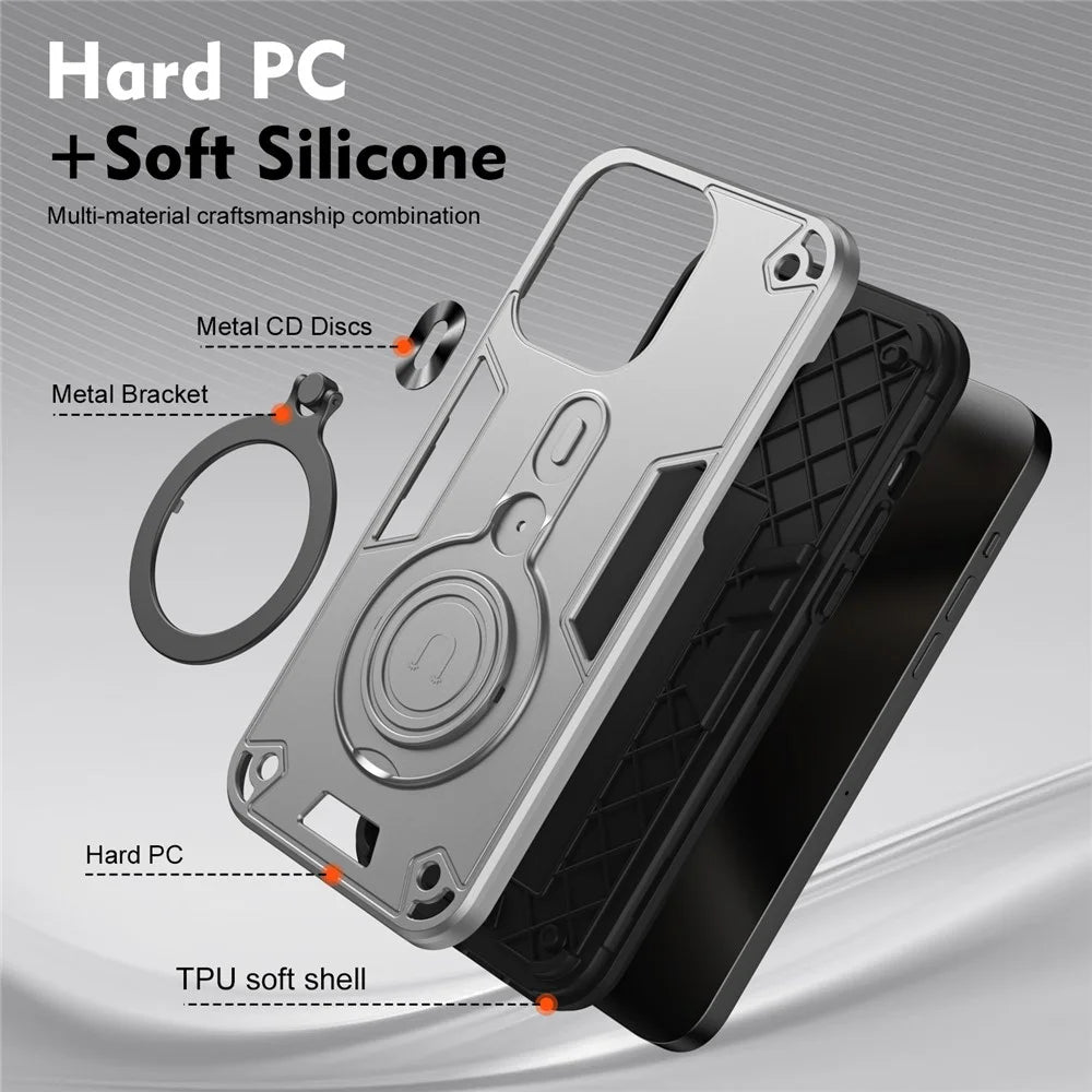 For iPhone 14 Pro Case Rotatable Kickstand PC+TPU Drop Protection Phone Cover - Silver - 6