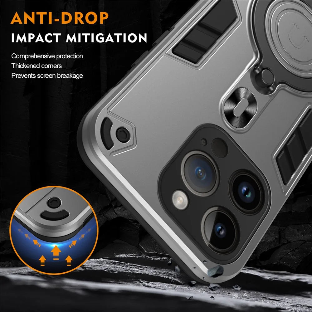 For iPhone 14 Pro Case Rotatable Kickstand PC+TPU Drop Protection Phone Cover - Silver - 7