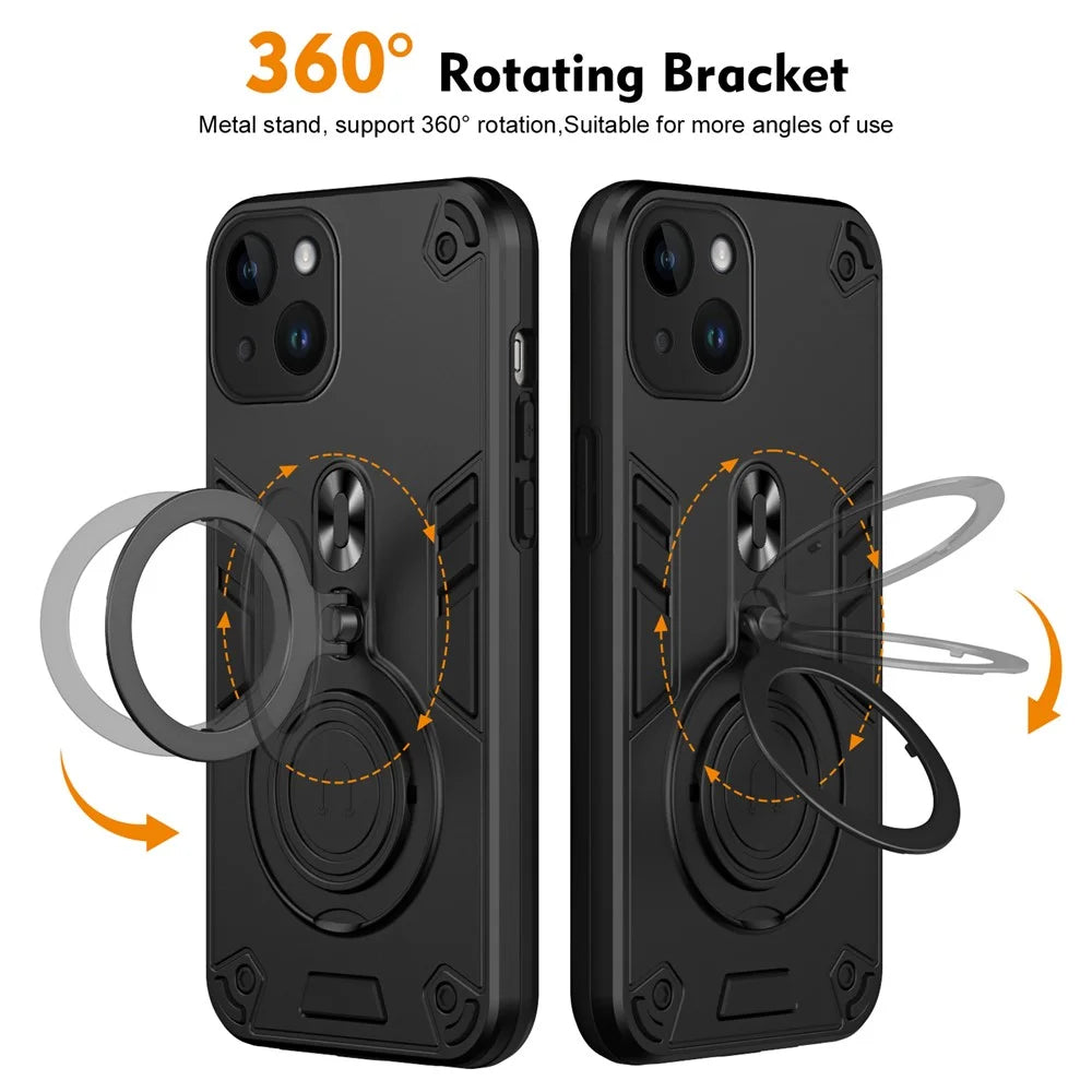 For iPhone 14 Case Rotatable Kickstand PC+TPU Drop Protection Phone Cover - Black - 2