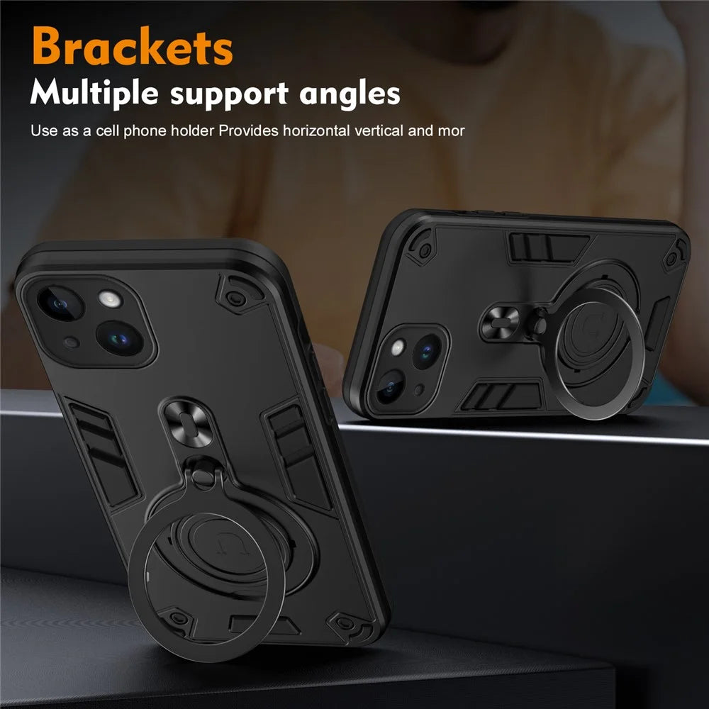 For iPhone 14 Case Rotatable Kickstand PC+TPU Drop Protection Phone Cover - Black - 4