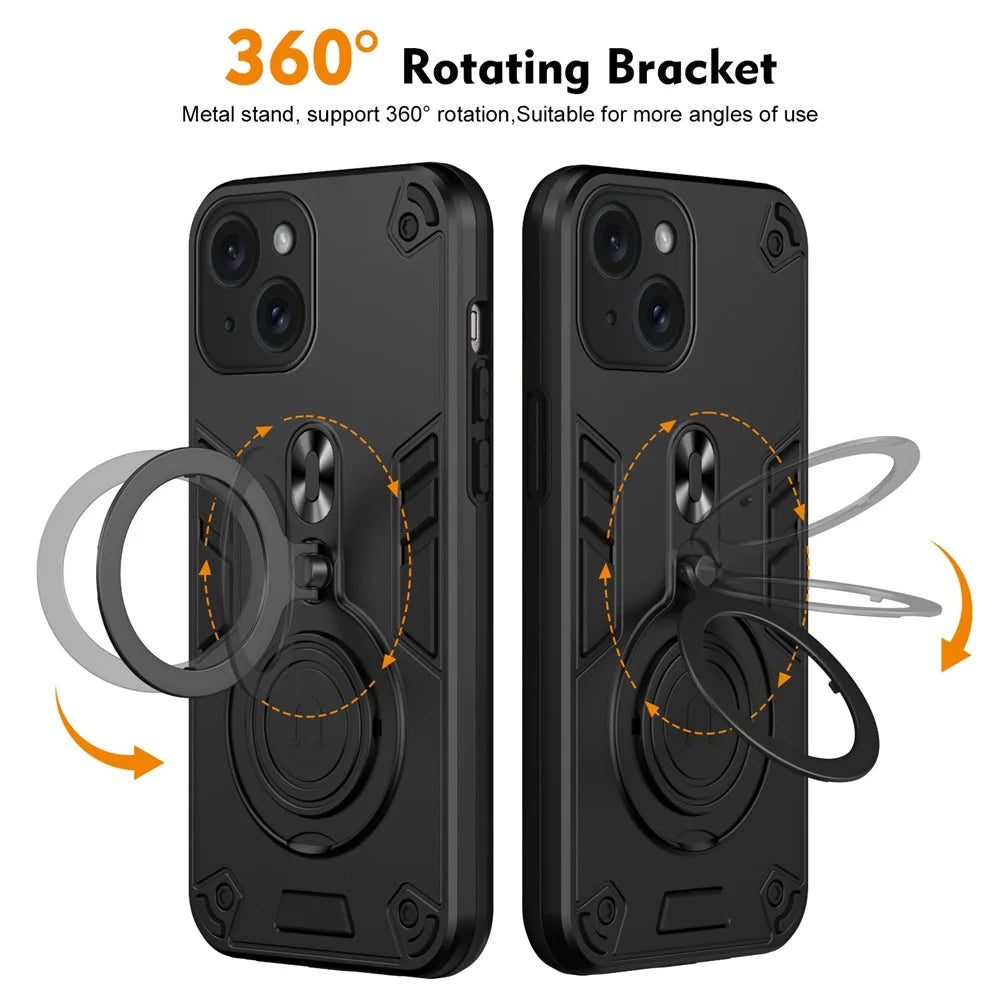 For iPhone 15 Case Rotatable Kickstand PC+TPU Drop Protection Phone Cover - Black - 2