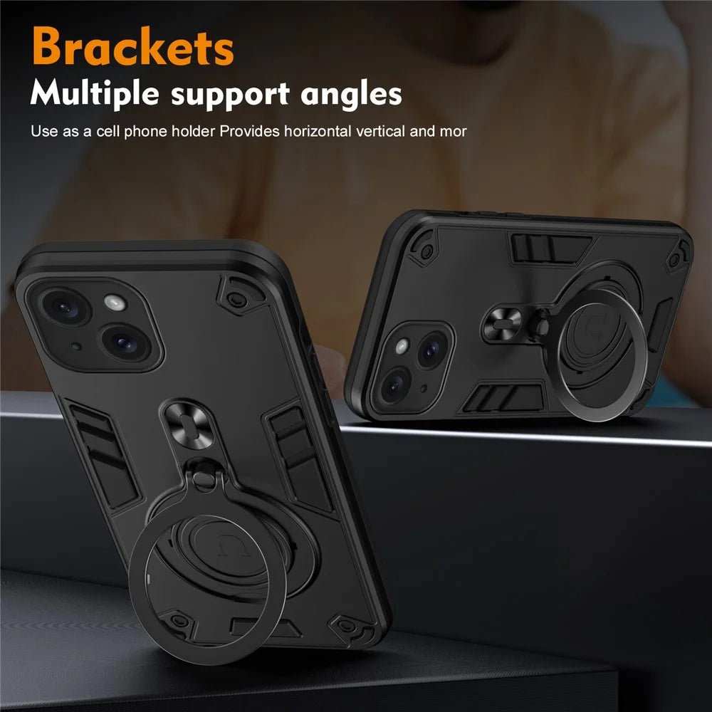 For iPhone 15 Case Rotatable Kickstand PC+TPU Drop Protection Phone Cover - Black - 4