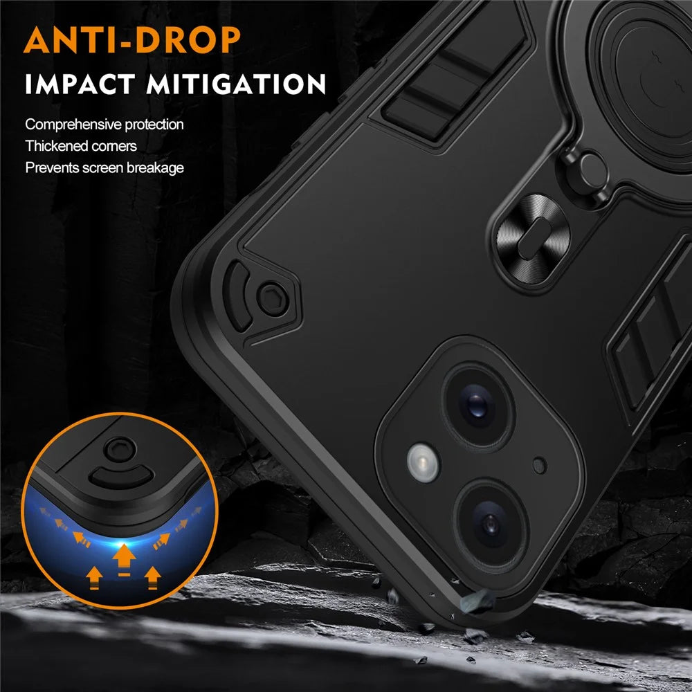 For iPhone 15 Case Rotatable Kickstand PC+TPU Drop Protection Phone Cover - Black - 7