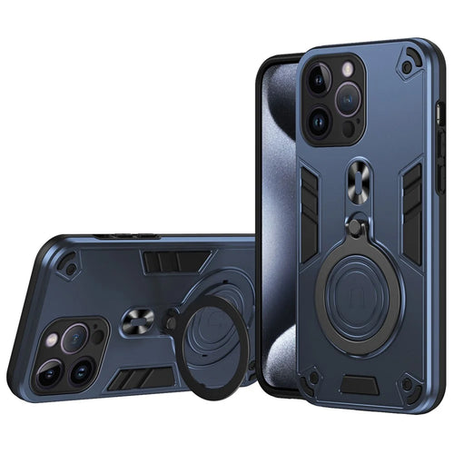 For iPhone 14 Pro Max Case Rotatable Kickstand PC+TPU Drop Protection Phone Cover - Blue - 1