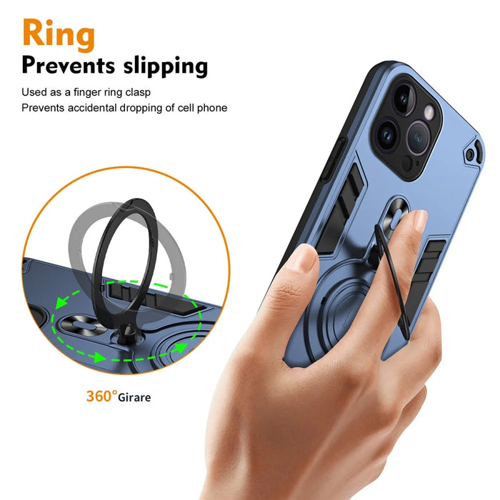For iPhone 14 Pro Max Case Rotatable Kickstand PC+TPU Drop Protection Phone Cover - Blue - 3