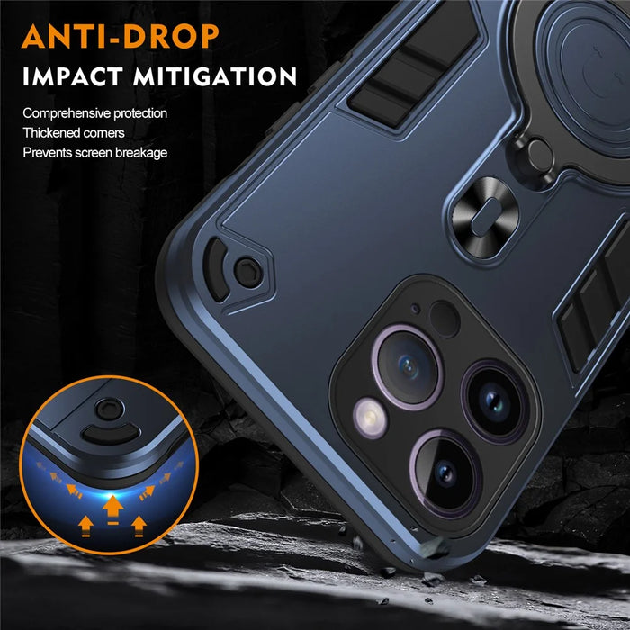 For iPhone 14 Pro Max Case Rotatable Kickstand PC+TPU Drop Protection Phone Cover - Blue - 7