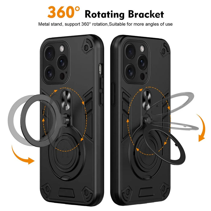 For iPhone 15 Pro Max Case Rotatable Kickstand PC+TPU Drop Protection Phone Cover - Black - 2