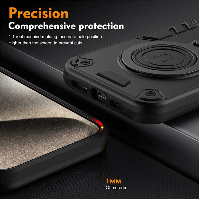 For iPhone 15 Pro Max Case Rotatable Kickstand PC+TPU Drop Protection Phone Cover - Black - 5