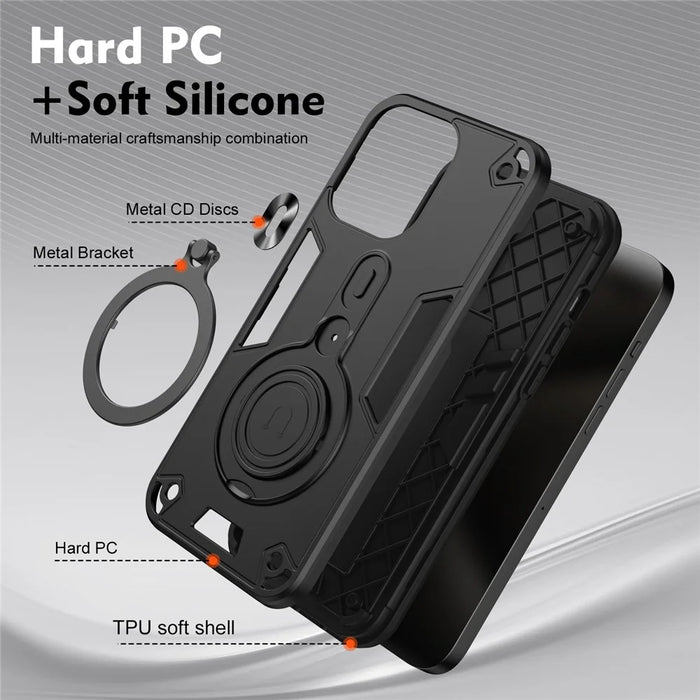 For iPhone 15 Pro Max Case Rotatable Kickstand PC+TPU Drop Protection Phone Cover - Black - 6