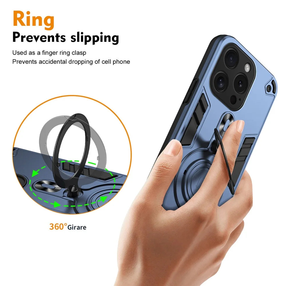 For iPhone 15 Pro Case Rotatable Kickstand PC+TPU Drop Protection Phone Cover - Blue - 3