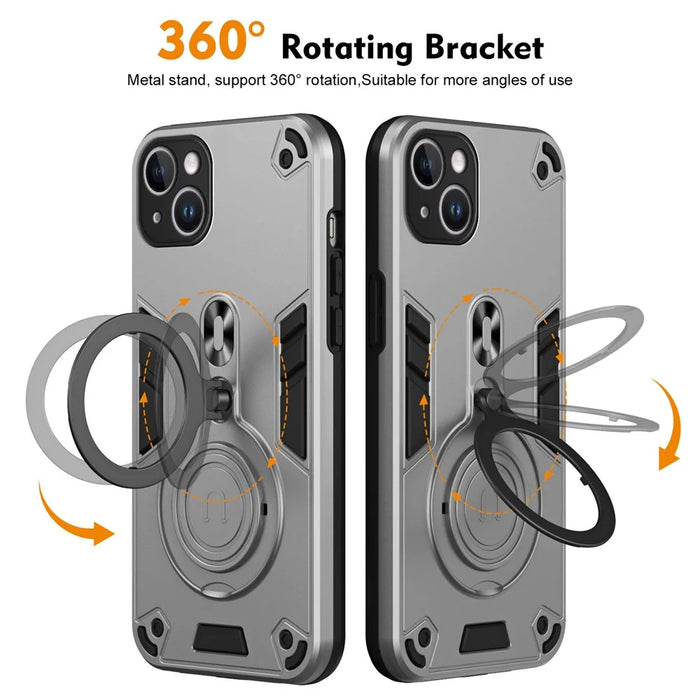 For iPhone 15 Plus Case Rotatable Kickstand PC+TPU Drop Protection Phone Cover - Silver - 2