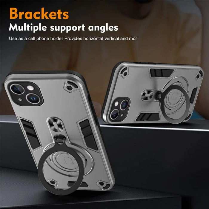 For iPhone 15 Plus Case Rotatable Kickstand PC+TPU Drop Protection Phone Cover - Silver - 4