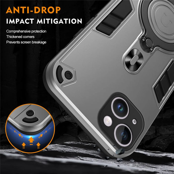 For iPhone 15 Plus Case Rotatable Kickstand PC+TPU Drop Protection Phone Cover - Silver - 7